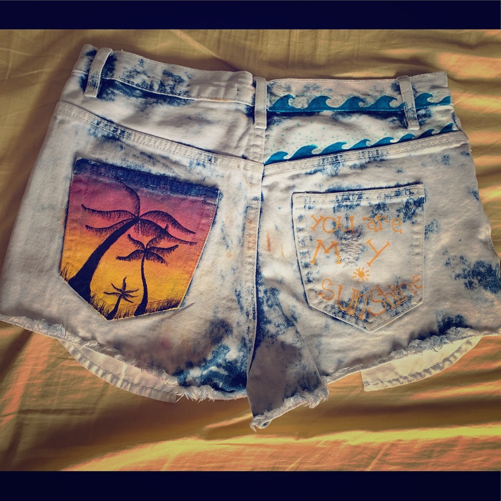 Upcycled hand painted shorts